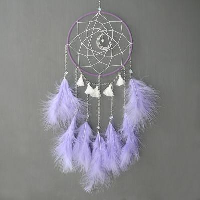 DIY handgemaakte decoratieve droom catcher muur opknoping Borgwald veren ambachten kinderen stuff muur kamer decor (paars)