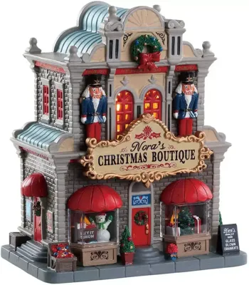 Lemax nora&apos;s christmas boutique verlicht kersthuisje Caddington Village 2018