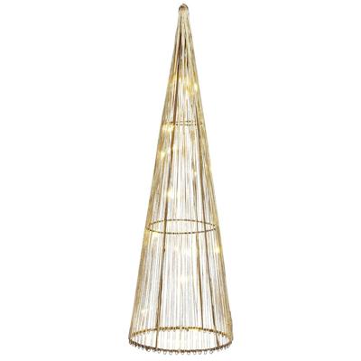 Mica Decorations LED kegel - kerstboom lamp - goud - polyester/metaal - H40 cm