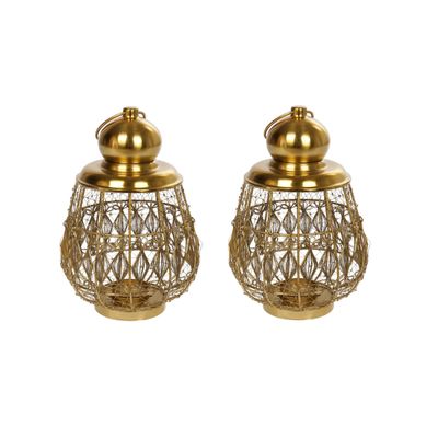 2x stuks kaarshouder/windlicht goud metaal 36 cm
