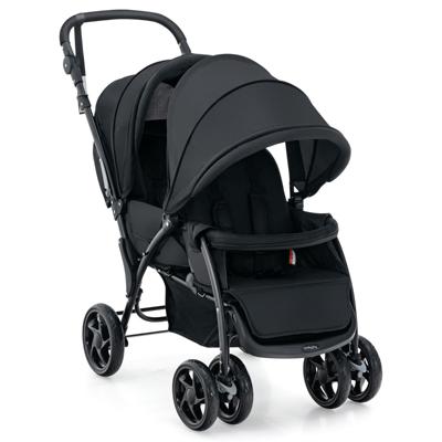 Opvouwbare Dubbele Kinderwagen voor Baby's met Zonnekap 5-Punts Veiligheidsgordel Verstelbare Rugleuning Vergrendelbare Wielen