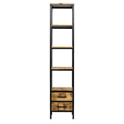 Leen Bakker - Boekenkast Kyan - Zwart/naturel - 190x40x40 Cm - Hout/Metaal - Bruin#Zwart