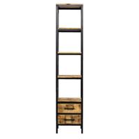 Leen Bakker - Boekenkast Kyan - Zwart/naturel - 190x40x40 Cm - Hout/Metaal - Bruin#Zwart