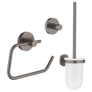 GROHE Essentials Toilet accessoireset 3-delig met toiletborstelhouder, handdoekhaak en toiletrolhouder zonder klep brushed hard graphite sw99001/sw99025/sw99041/