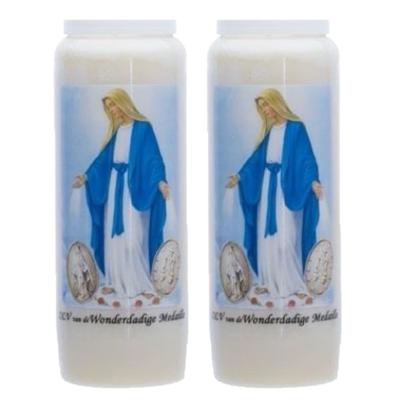 2x stuks maria stompkaars in houder - 9-dagen branden - 18 cm - religieus thema
