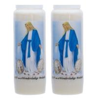 2x stuks maria stompkaars in houder - 9-dagen branden - 18 cm - religieus thema