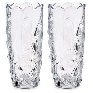 Bloemenvaas - Set van 2x stuks - diamant relief - 13,5 x 29 cm - glas - vazen