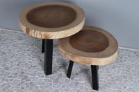 Suarhouten tafel set met zwaar metalen poten Suarhouten tafel set met zwaar metalen poten