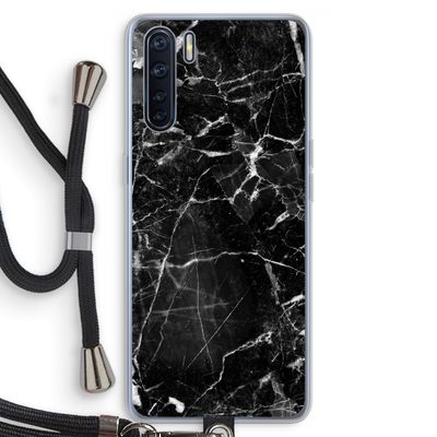 Zwart Marmer 2: Oppo A91 Transparant Hoesje met koord