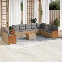 11-delige Tuinset met kussens poly rattan beige