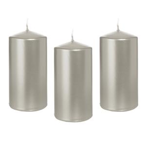 Cilinderkaars/stompkaars - 8x - zilver - 6 x 12 cm - 40 branduren