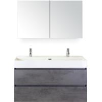 Maxx XL Badmeubelset 120 cm - Beton Antraciet - Wastafel Kube Enkel 2 Kraangaten met Spiegelkast