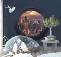 Rond venster new york skyline fotobehang