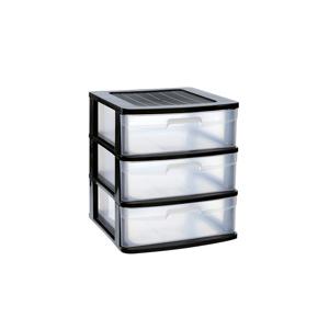 Ladeblok/bureau organizer - 3x lades - zwart/transparant - L40 x B39 x H49.5 cm - kunststof