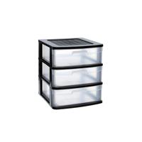 Ladeblok/bureau organizer - 3x lades - zwart/transparant - L40 x B39 x H49.5 cm - kunststof - thumbnail