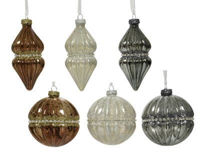 Kerstbal glas d8cm wt/gd/zlv a6 - Ksd