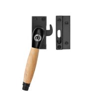 De Oude Deurklink Raamsluiting eikenhout/mat zwart met slot retro links De Oude Deurklink Raamsluiting eikenhout/mat zwart met slot retro links