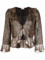 Saint Laurent blouse volantée à imprimé léopard - Marron