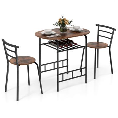Keukentafel en Stoelenset Keukentafel en Stoel voor 2 Personen met Flessenhouder Ronde Eettafel met Metalen Frame voor Bistro Tuin Balkon