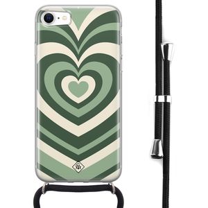 iPhone SE 2020 hoesje met koord - Hart groen swirl