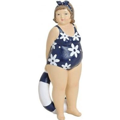 Beeldje - dikke dame met reddingsboei - polystone - 12 cm