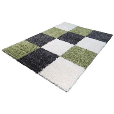 Hoogpolige vloerkleed shaggy plus 910 groen blokken patroon 5 cm poolhoogte-200 x 290 cm