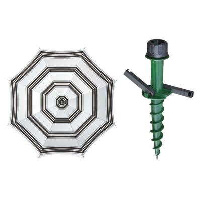 Parasol met dikke grondharing - zwart/wit mix - polyester - Dia 180 cm - voor het strand - Zomers
