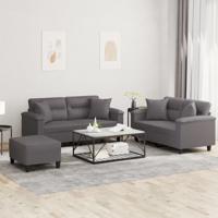 3-delige Loungeset met kussens kunstleer grijs