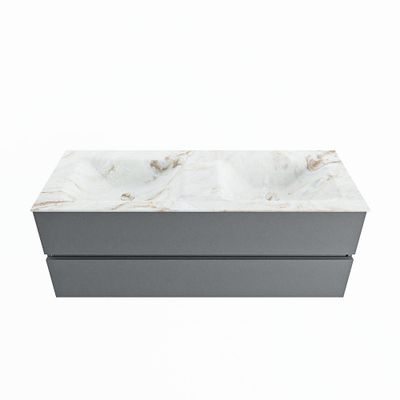 MONDIAZ VICA-DLUX 130cm badmeubel onderkast Plata 2 lades. Inbouw wastafel CLOUD dubbel zonder kraangat, kleur Frappe.