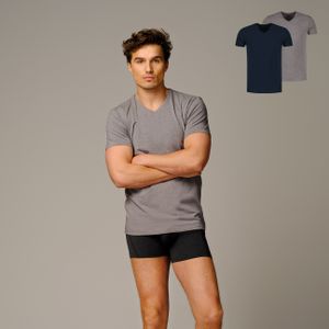 Bamigo Miller Regular Fit T-shirts V-Hals Blauw-Grijs Melange (2-pack)