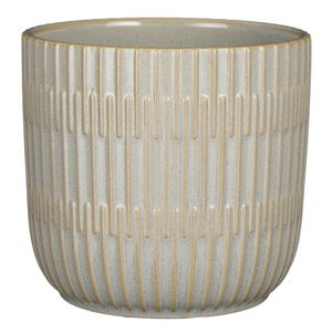 Plantenpot/bloempot keramiek lichtgrijs stripes patroon - D17.5/H16 cm