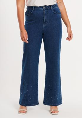 Yoek Jeans wide leg 5-pocket met strass | Indigo | Maat 48