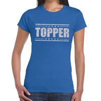 Blauw Topper shirt in zilveren glitter letters dames 2XL  -
