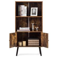 2-Laags Retro Boekenkast Boekenplank met 3 Compartiment Industriële Opbergkast met Massief Houten Poten voor Boeken Decoraties