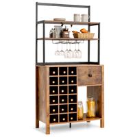 Vrijstaande Keukenkast met Wijnrek en Lade 4-Niveau Barhouder met Wijnglashouder Magnetronovenhouder voor Eetkamer Woonkamer