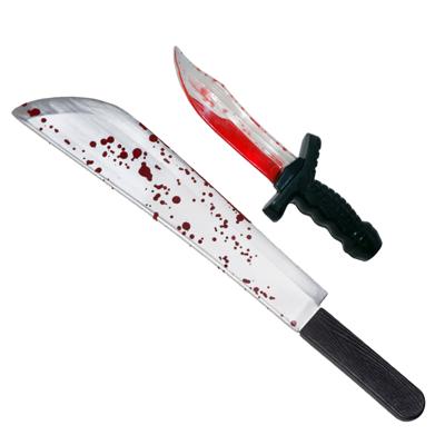 Halloween/horror thema wapens - 2x messen - dolk 25 cm - kapmes 53 cm - kunststof - met bloed