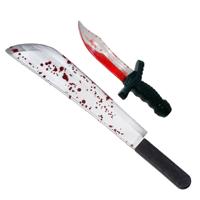 Halloween/horror thema wapens - 2x messen - dolk 25 cm - kapmes 53 cm - kunststof - met bloed