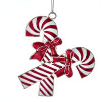 Ornament metaal zuurstok rood wit l10cm - Kurt s adler