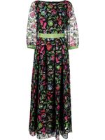 Emporio Armani robe mi-longue à fleurs brodées - Noir