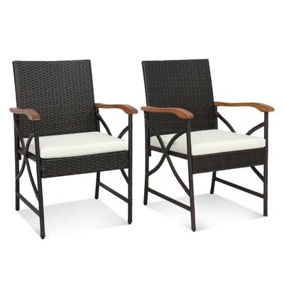 Set van 2 Rotan Stoelen Polyrotan Tuinstoelen met Zitkussen Rotan Stoel Tuinstoelen voor Outdoor Terrassen Balkon Tuin (62 x 56 x 89 cm)