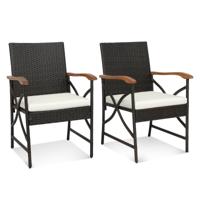Set van 2 Rotan Stoelen Polyrotan Tuinstoelen met Zitkussen Rotan Stoel Tuinstoelen voor Outdoor Terrassen Balkon Tuin (62 x 56 x 89 cm)