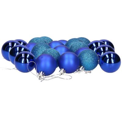 Kerstballen - 24x stuks - blauw - D4 cm - kunststof - mat/glans/glitter - kerstversiering