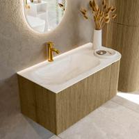 Badmeubel Mondiaz Kurve-Dlux | 95 cm cm | Meubelkleur Dusk | Wastafelkleur Ostra | Solid surface | Wasbak links zijde spoelbak | 1 kraangat