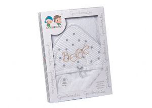 Gamberritos badcape BeBé 100 x 100 cm katoen wit/grijs