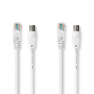 Nedis CSGL4500WT15 Coax- En Cat6-combikabel Iec (coax) Male / Rj45 Male Iec (coax) Female / Rj45 Male Vernikkeld Rg58 75 Ohm Dubbel Afgeschermd 1.50 M Rond Pvc Wit Label