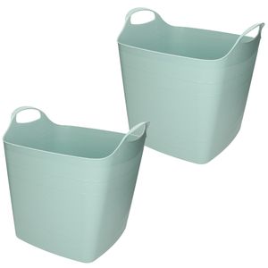 2x stuks kuip/emmer/wasmand - flexibel - groen - 25 liter - kunststof