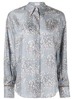 Brunello Cucinelli blouse en soie à imprimé broderie anglaise - Bleu