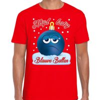 Fout kerst shirt Blauwe ballen rood voor heren - thumbnail