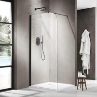 Fortifura Galeria Inloopdouche - 110x200cm - afgeronde glaswand - helder glas - wandarm - mat zwart SW1420230