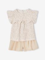 Feestelijk setje voor meisjes blouse en short van katoengaas wit